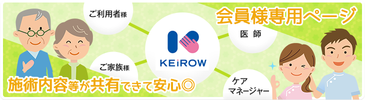 会員様専用ページ｜ご利用者様・ご家族様・ケアマネジャー・医師・ケイロウ間で施術内容等が共有できて安心